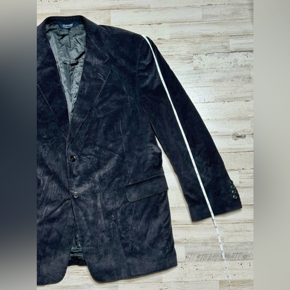 Stafford Blazer Sport Coat Mens 46R Black Corduroy Classic Fit - Picture 2 of 12